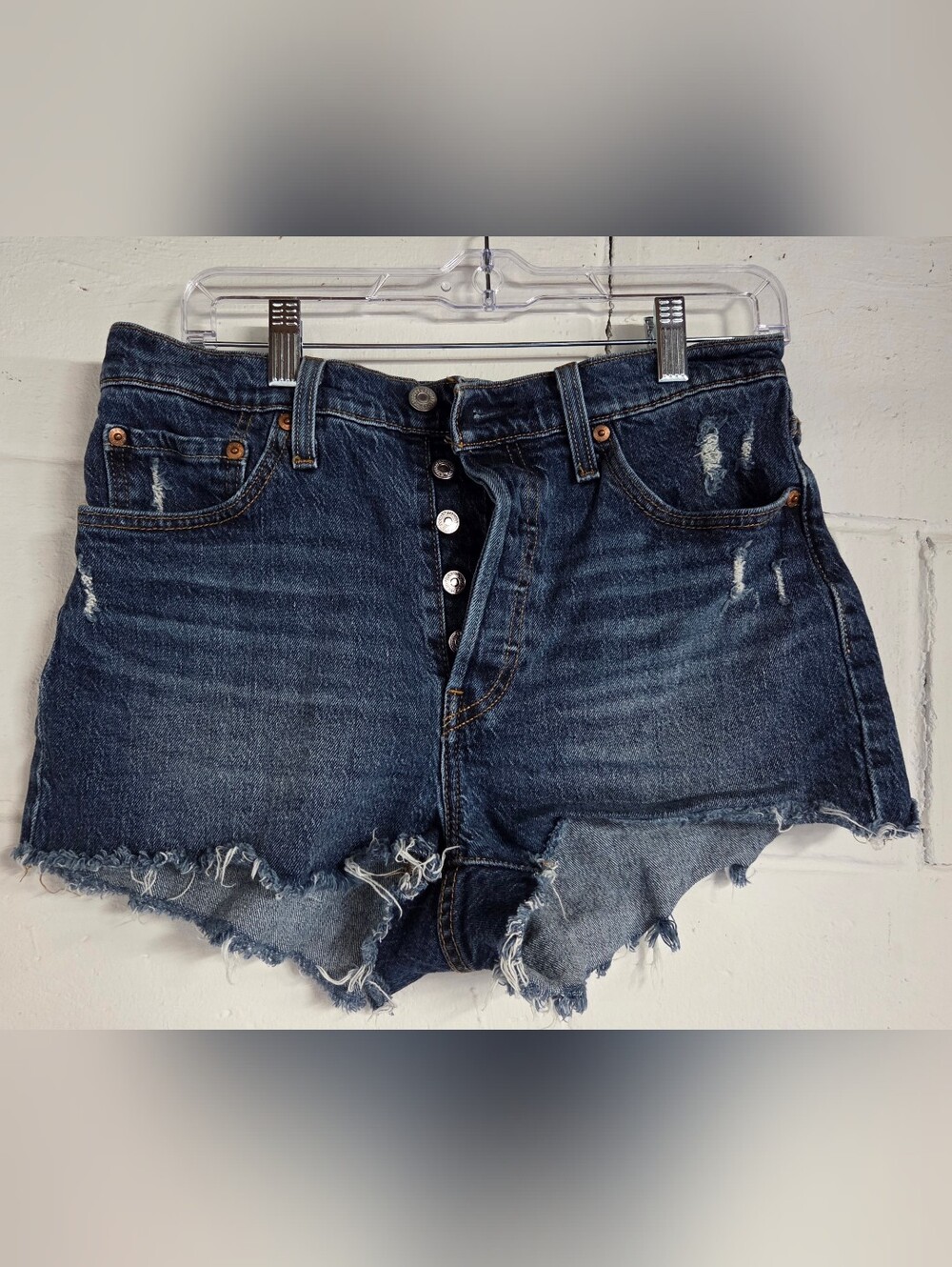 Levi's 501 Women's Blue Cutoff Denim Shorts with Frayed Hem Button Fly